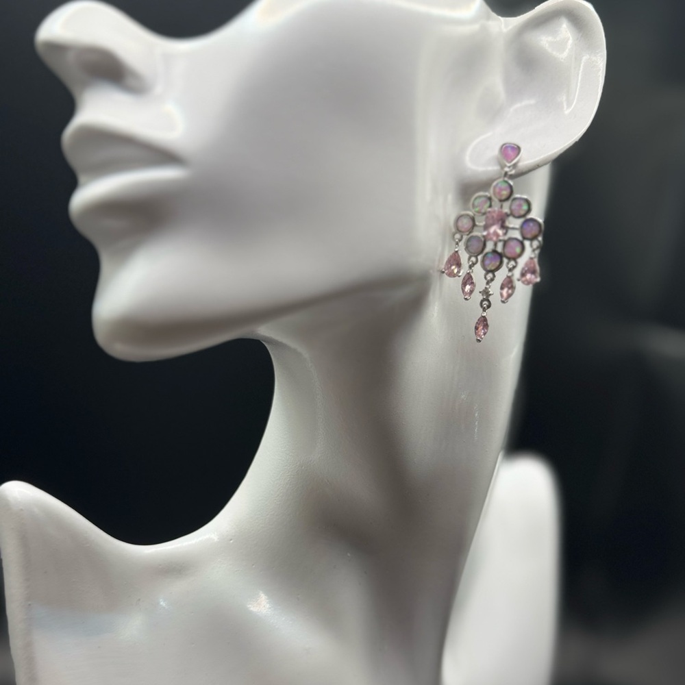 Elegant Pink 925 Silver Chandelier Earrings